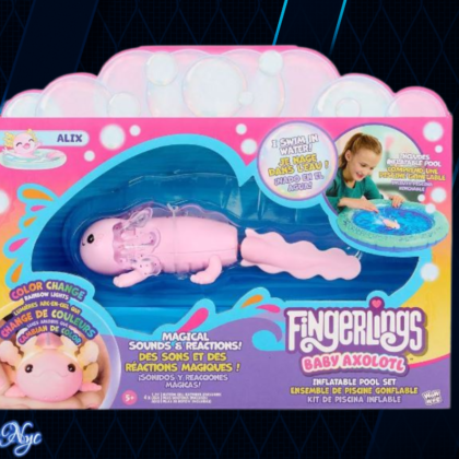 Fingerlings Interactive Baby Axolotl, Alix (Pink), Swims & Lights Up Includes Inflatable Pool